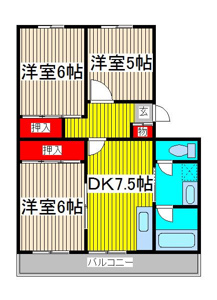 原マンション(3DK/1階)の間取り写真