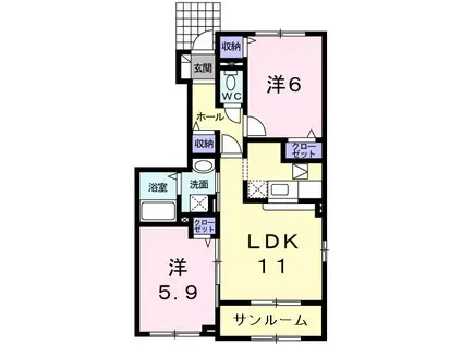 ベルアルモニーB(2LDK/1階)の間取り写真