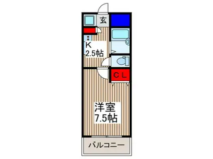 シンフォニー所沢(1K/2階)の間取り写真