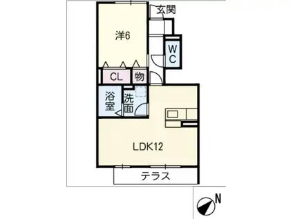 グランドゥール B(1LDK/1階)の間取り写真