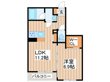クレール富沢西B(1LDK/1階)の間取り写真