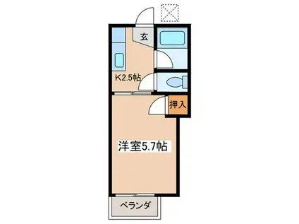 桧ハイツ(1K/2階)の間取り写真