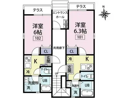 グランシャレ―小岩(1K/1階)の間取り写真