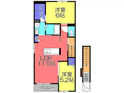 パラシオII(2LDK/2階)の間取り写真