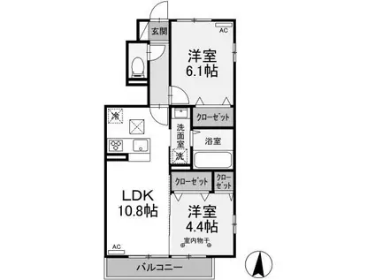 ベルシエール(2LDK/1階)の間取り写真
