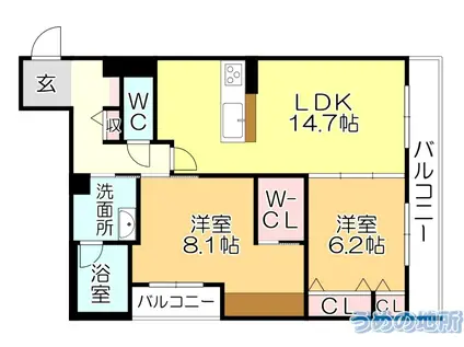 ラ・ルーチェ東櫛原(2LDK/3階)の間取り写真