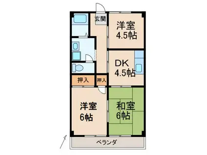 モルティ細川A棟(3DK/4階)の間取り写真