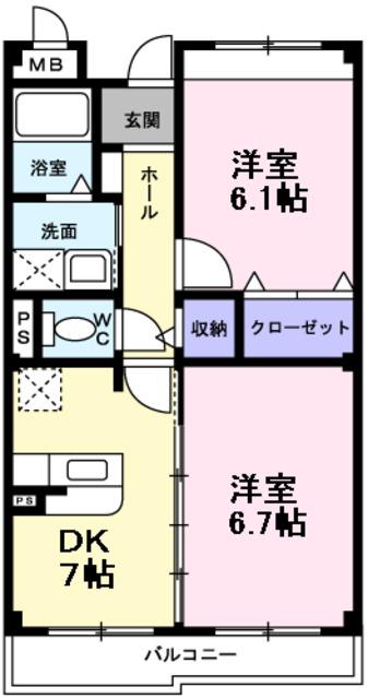 インヴィテ・ボヌ-ルII番館(2DK/1階)の間取り写真