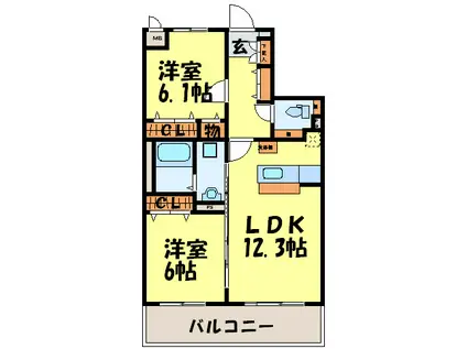 ルナコート博多南(2LDK/4階)の間取り写真