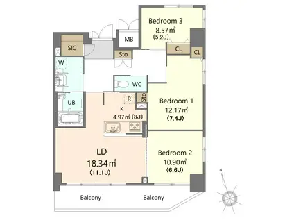 ARISA COURT(3LDK/6階)の間取り写真