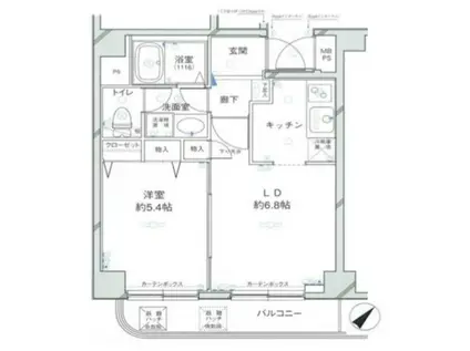 グリフォーネ横浜・西口(1LDK/6階)の間取り写真