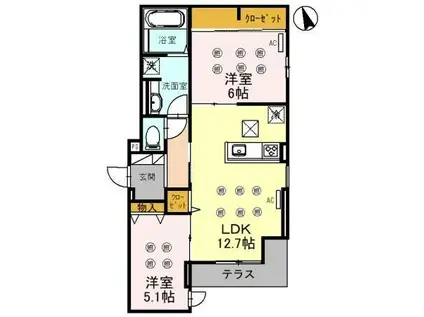 ノーブル ヴィラ(2LDK/1階)の間取り写真