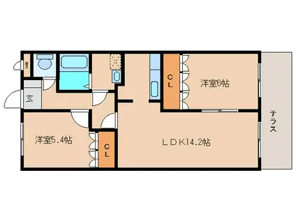 セントフィールド葛城(2LDK/1階)の間取り写真