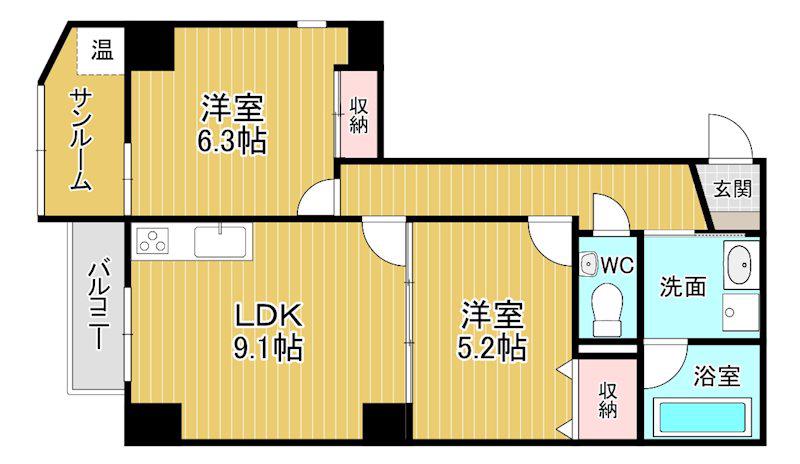 アクシルコート富山駅北(2LDK/1階)の間取り写真