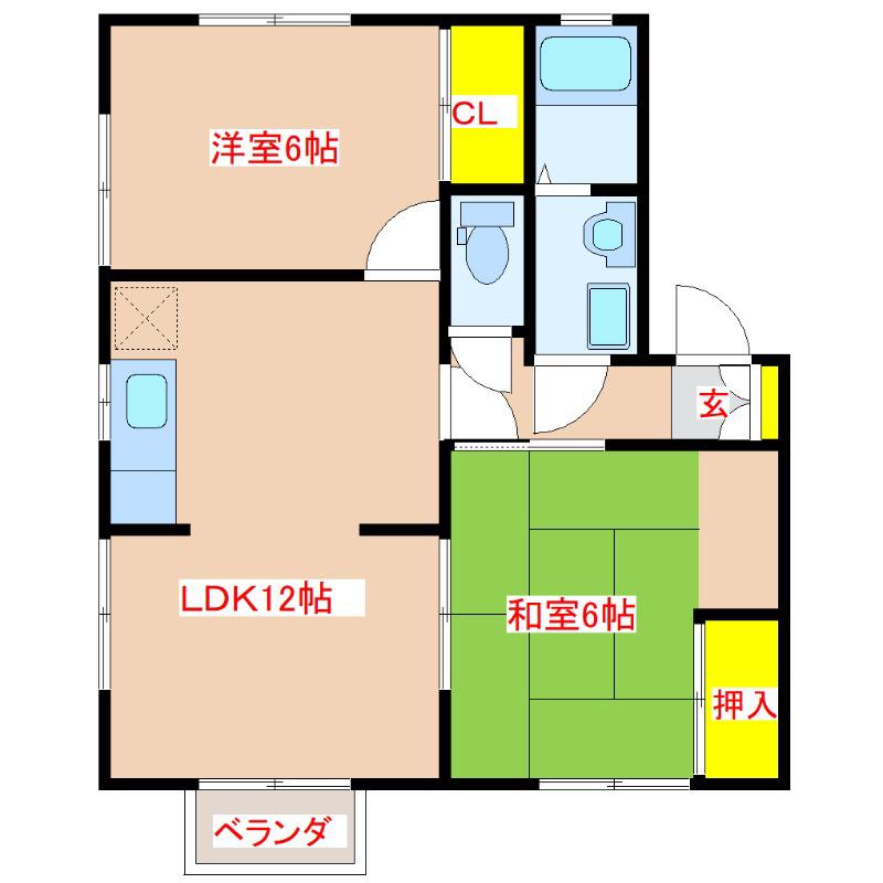 パークハイムII A棟(2LDK/2階)の間取り写真