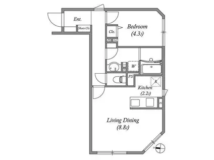 ES-GRANDE門前仲町デュオ(1LDK/3階)の間取り写真