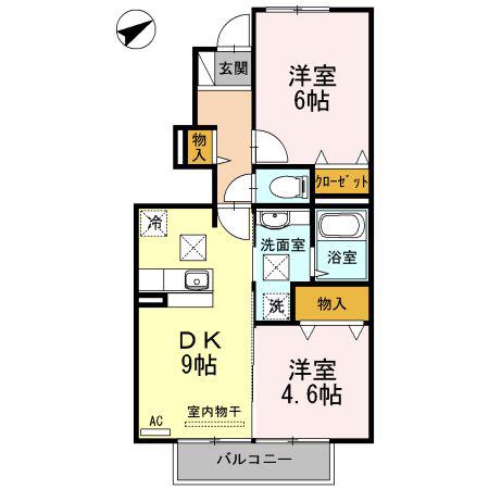 アクシス(2DK/1階)の間取り写真