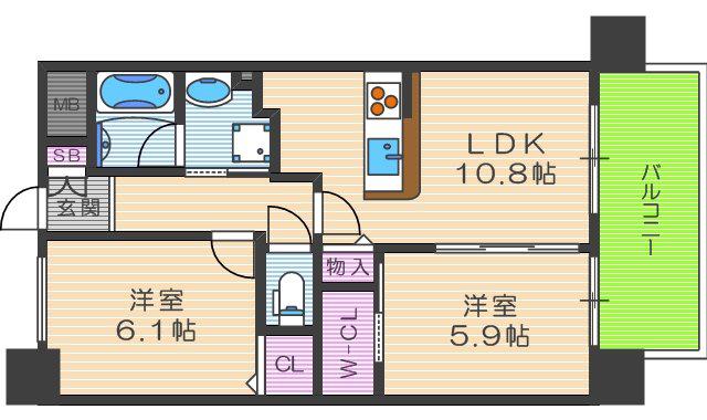 ベリー海老江(2LDK/6階)の間取り写真