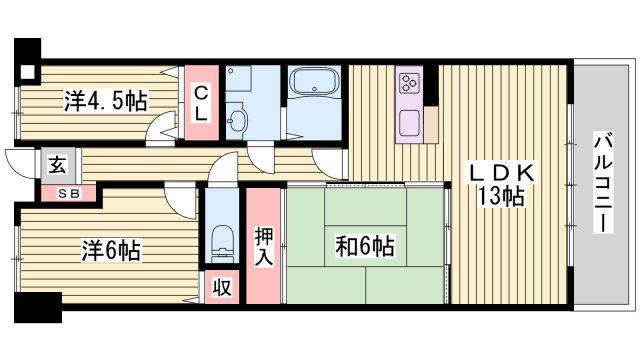プラザハイツ二ツ屋 B棟(3LDK/1階)の間取り写真