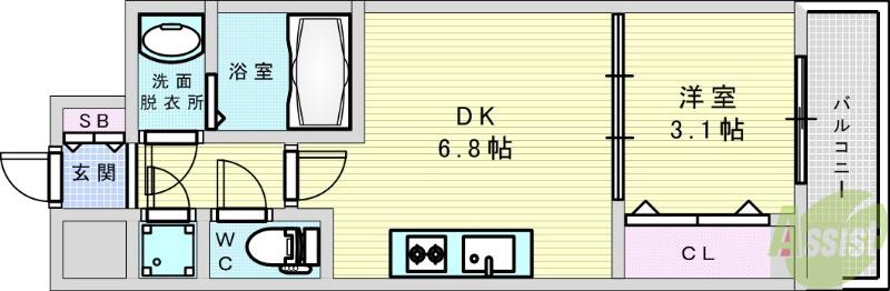 アドバンス江坂ラシュレ(1DK/11階)の間取り写真
