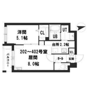 リージェント5(1LDK/4階)の間取り写真