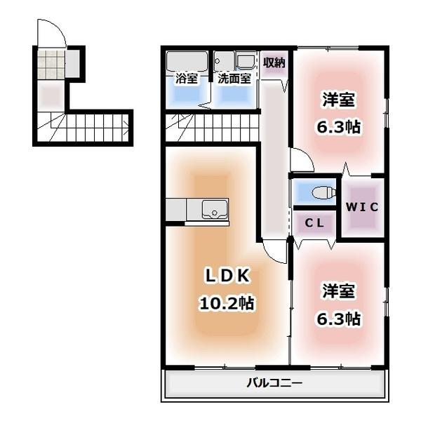 ドミール智D(2LDK/2階)の間取り写真