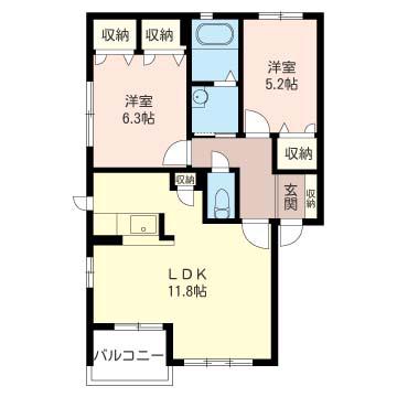 ヴァ・ルワールA(2LDK/1階)の間取り写真