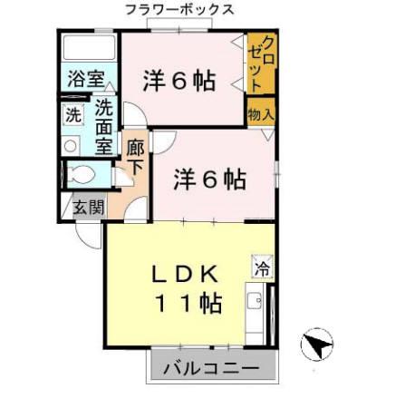 クレールアビタシオンKONISHI(2LDK/2階)の間取り写真