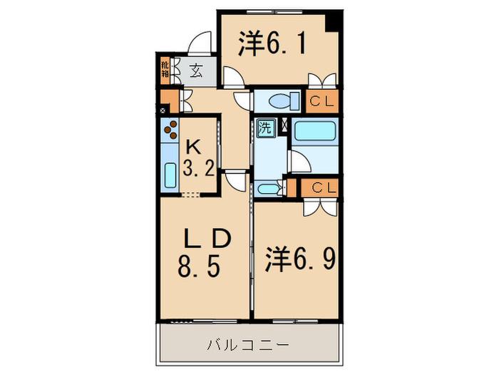 レジディア世田谷弦巻(2LDK/2階)の間取り写真