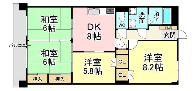 イマージュ安部山公園(4DK/1階)の間取り写真