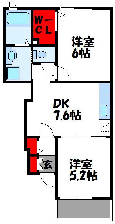サンパティーク・ウエストII(2DK/1階)の間取り写真