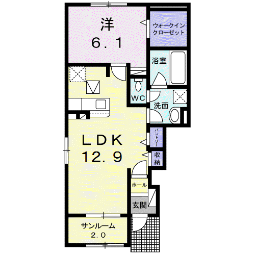 キュート ナイン(1LDK/1階)の間取り写真