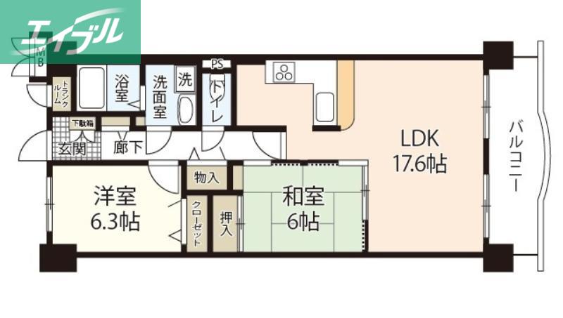 サントノーレ岡山東(2LDK/3階)の間取り写真