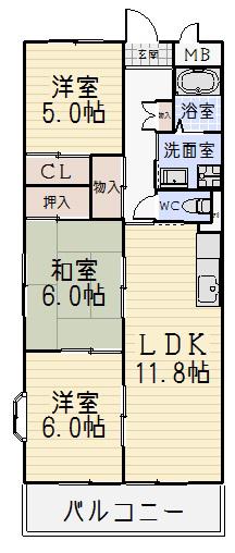 シャリテ西味鋺S棟(3LDK/3階)の間取り写真