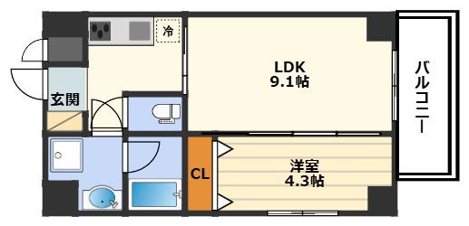 ヴェルレジデンス天満(1LDK/3階)の間取り写真