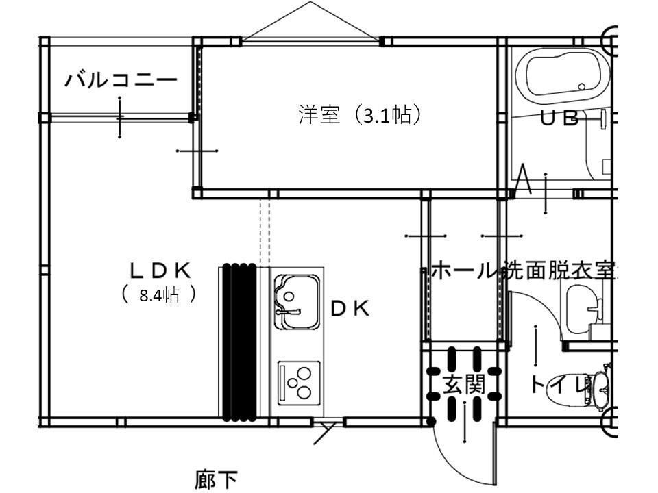 ラテ古町(1LDK/3階)の間取り写真