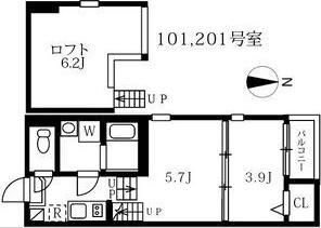 アイワイコート名城公園 (2K/1階)の間取り写真