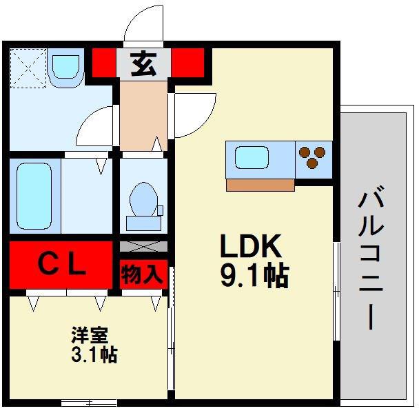  D-ROOM戸畑(1LDK/2階)の間取り写真