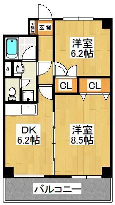 ラーバンK(2DK/12階)の間取り写真