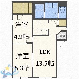 ディアス発寒中央C(2LDK/2階)の間取り写真