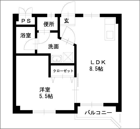 戸渡ビル(1LDK/4階)の間取り写真