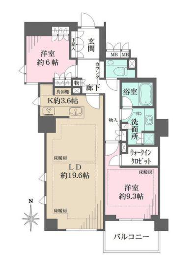 ジオグランデ元麻布(2LDK/2階)の間取り写真