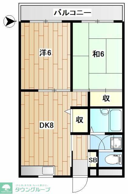スカイコート21壱番館(2DK/2階)の間取り写真