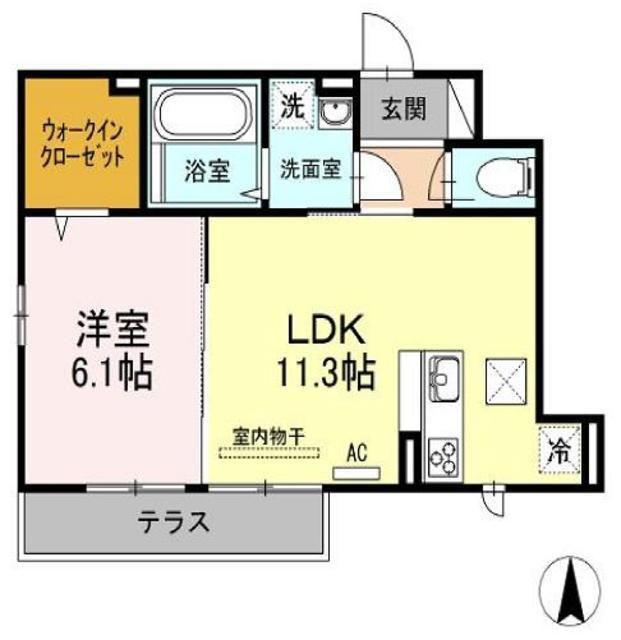 アゼリア上鷺 E(1LDK/1階)の間取り写真