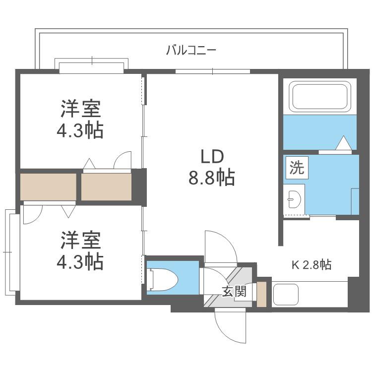 ＪＲ函館本線 発寒中央駅 徒歩5分 4階建 築3年(2LDK/4階)の間取り写真