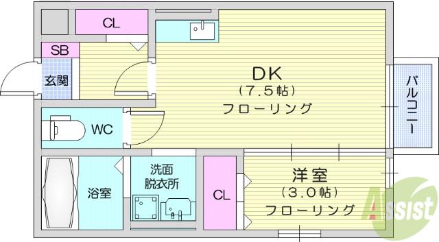 セジュール飛鳥(1DK/1階)の間取り写真
