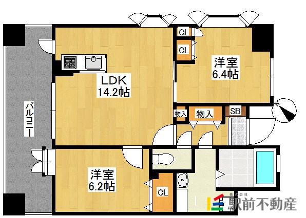 アントゥール薬院(2LDK/11階)の間取り写真