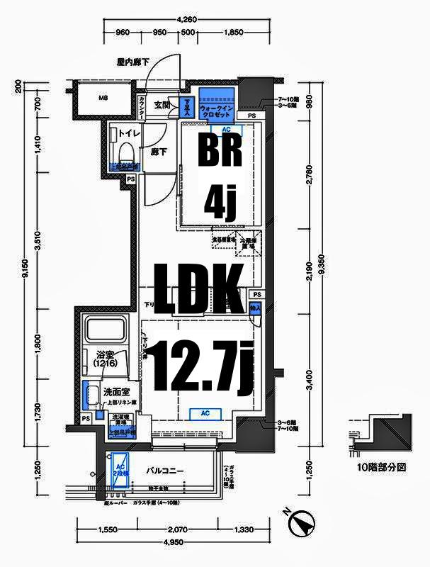 ラティエラ横濱大通公園(1LDK/10階)の間取り写真