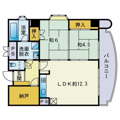 二日市温泉エクセル17(2SLDK/7階)の間取り写真