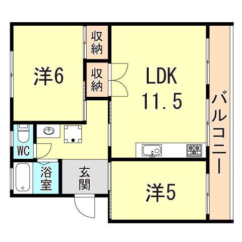 新多聞第2101号棟(2LDK/4階)の間取り写真